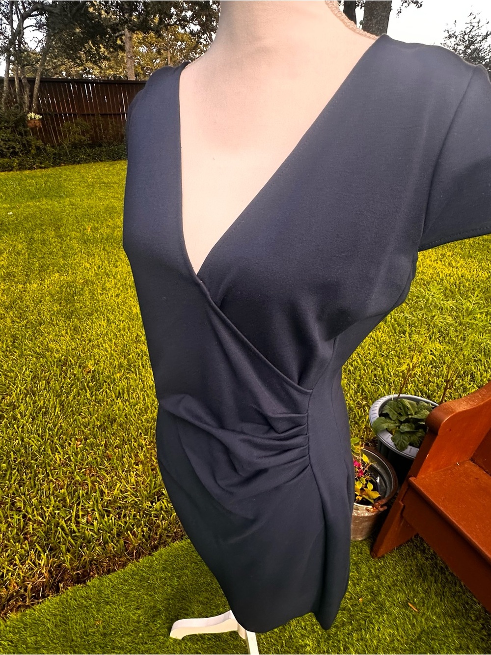 Kenneth Cole Navy Wrap-Style V-Neck Mini Dress